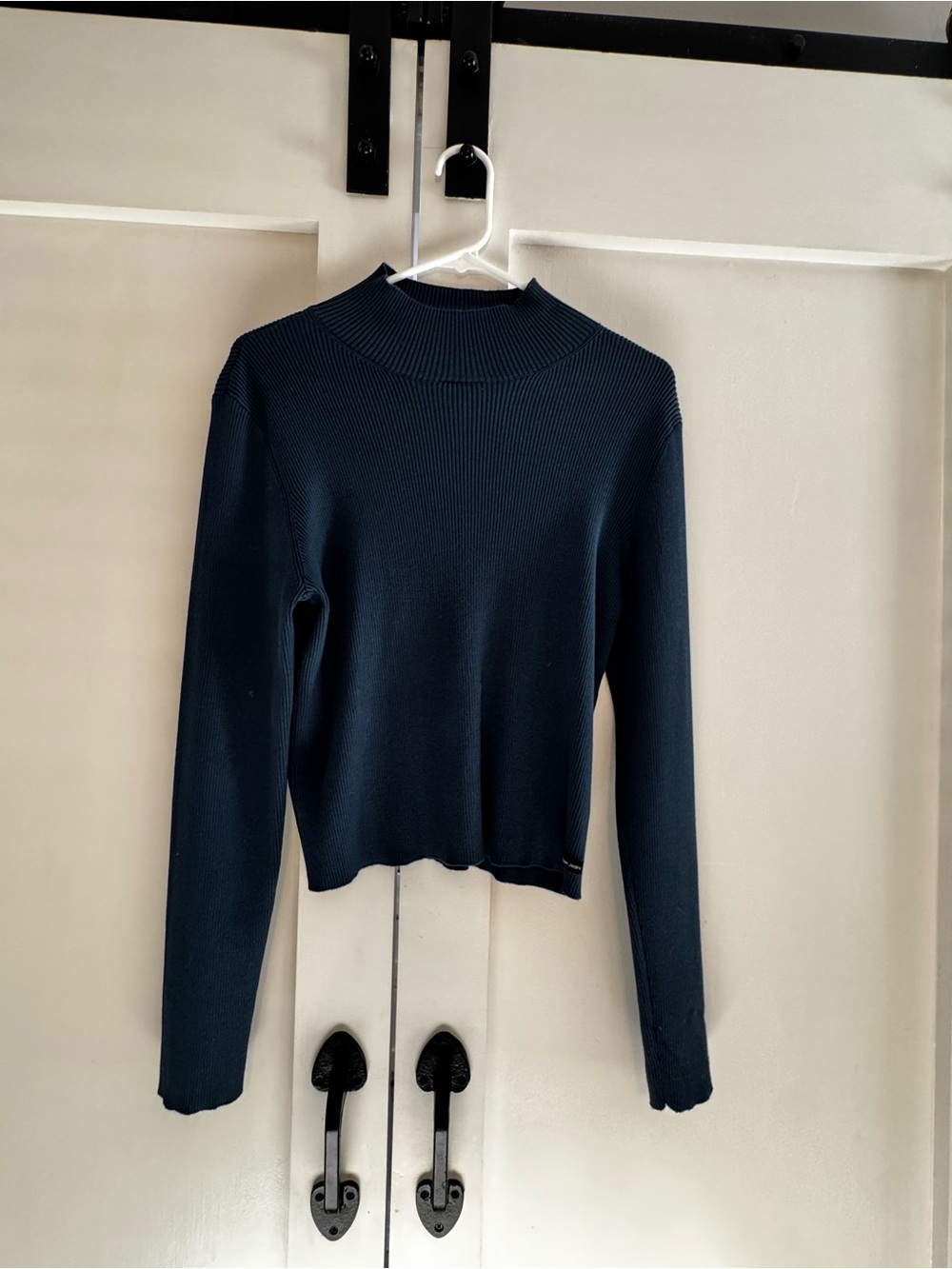 Calvin Klein Jeans Women's Ribbed Mock Neck Long Sleeve Top - Teal